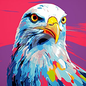 Vibrant Pop Art Eagle Painting On Purple Background photo