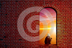 Eagle on windows brick wall