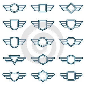 Eagle wings army vector badges. Aviation wing labels. Winged pilot emblems