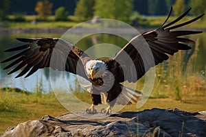 Eagles flight and precision landing, a stunning closeup spectacle