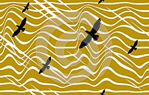 Eagles flying over desert seamless background, vector wallpaper seamless pattern.