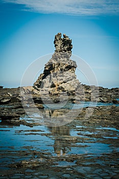 Eagles Nest rock formation reflecting in pools.