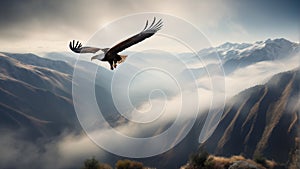 Eagly flying in the mountains. Realistic high resolution illustration