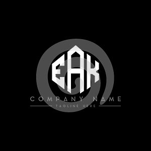 EAK letter logo design with polygon shape. EAK polygon and cube shape logo design. EAK hexagon vector logo template white and
