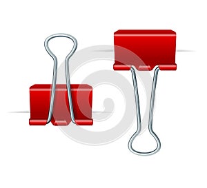 Ealistic 3d Detailed Red Binder Clips on a Paper. Vector