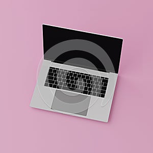 Ealistic modern computer laptop 3d 16-Inch isolate on pink background, mock-up device notebook display highly detailed resolution