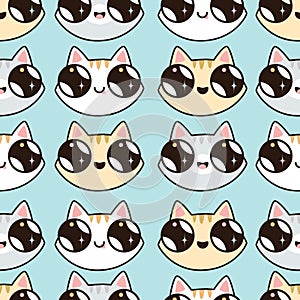 Eamless pattern with Kawaii kittens. Seamless pattern of cute cartoon cats, diff