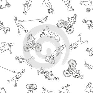 eamless vector pattern of the outdoor activities in line style