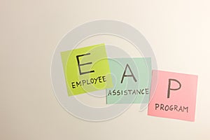 EAP employee assistance program acronym isolated on white background photo