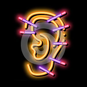 ear acupuncture neon glow icon illustration