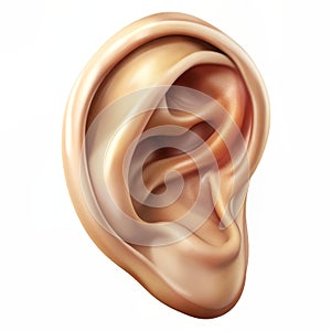 Ear Anatomical Study 3D Rendered Ear Isolated on White Background