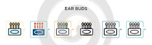 Ear buds vector icon in 6 different modern styles. Black, two colored ear buds icons designed in filled, outline, line and stroke