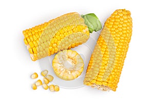 Ear of corn isolated on a white background. Clipping path. Top view. Flat lay