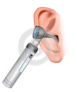 Ear examination Otoscopy. Examination of the external auditory canal to an examination of the eardrum. Realistic