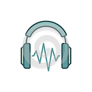 On-ear headphones with sound wave vector colored icon
