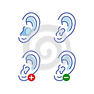 Ear hearing aid deaf problem icon set. Vector illustration