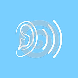 Ear icon on blue background.