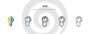 Ear icon in different style vector illustration. two colored and black ear vector icons designed in filled, outline, line and