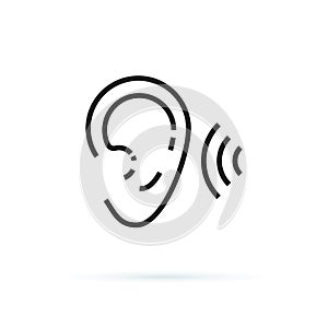 Ear icon, hearing linear sign isolated on white background editable vector illustration eps10. Hear healthcare, noise photo