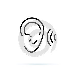 Ear icon, hearing linear sign isolated on white background editable vector illustration eps10. Hear healthcare, noise