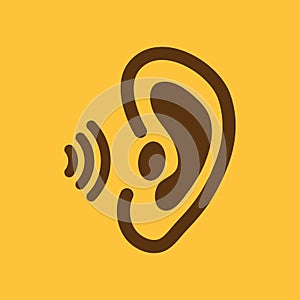 The ear icon. Sense organ and hear, understand symbol. Flat