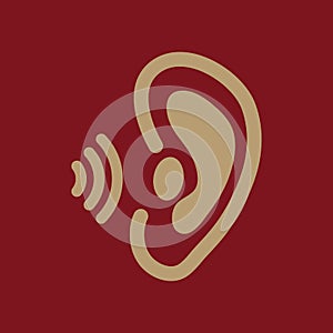 The ear icon. Sense organ and hear, understand symbol. Flat