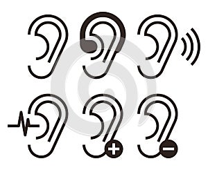Ear icons. Hearing problem icons set