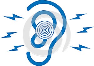 Ear infection icon, painful ear, virous attack ear blue vector icon.