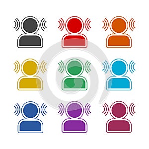 Ear listen sound signal icon isolated on white background, color set