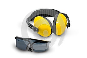 Ear muffs and Protective goggles isolated