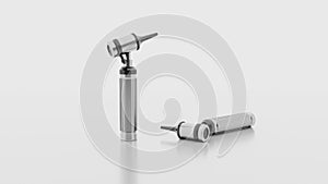 Ear otoscope, auriscope with a tube, 3d rendering on white background