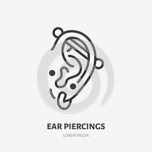 Ear piercing line icon, vector pictogram of face jewelry. Piercing studio logo, linear illustration