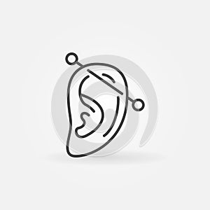 Ear piercing outline icon. Vector ear with piercing linear sign