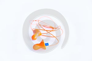 Ear plugs hearing protection on white background,safety concept