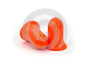 Ear plugs in red on white background