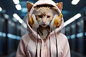 Ear-resistible Style: Cat\'s Sporty Outfit and Headphones Make Feline Waves