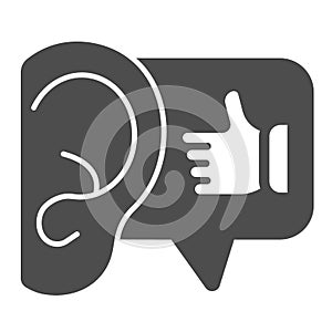 Ear with thumb up finger, hearing cool compliment solid icon, date concept, flatter vector sign on white background