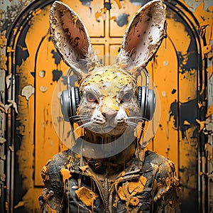 Ear tuned delight, A rabbit with headphones