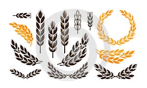 Ear wheat, bread logo or label. Harvest, bakery, bakehouse set icons. Vector illustration