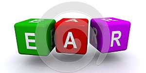 Ear word block on white