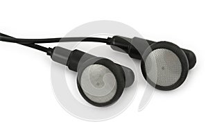 Earbuds against white background