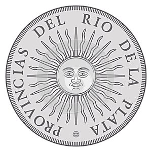 Early Argentinian silver coin with Sun of May