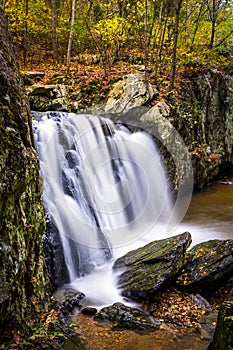 Early autumn color at Kilgore Falls, at Rocks State Park, Maryland.