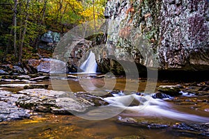 Early autumn color at Kilgore Falls, at Rocks State Park, Maryland.