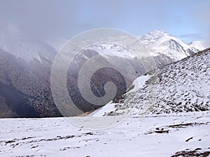 Early autumn snow in the mountains of Navarino island, Province of Chilean Antarctica, Chile