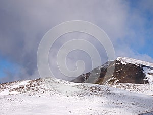 Early autumn snow in the mountains of Navarino island, Province of Chilean Antarctica, Chile