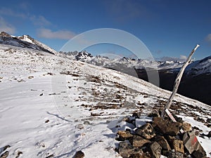 Early autumn snow in the mountains of Navarino island, Province of Chilean Antarctica, Chile