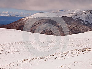 Early autumn snow in the mountains of Navarino island, Province of Chilean Antarctica, Chile