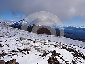 Early autumn snow in the mountains of Navarino island, Province of Chilean Antarctica, Chile