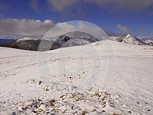 Early autumn snow in the mountains of Navarino island, Province of Chilean Antarctica, Chile